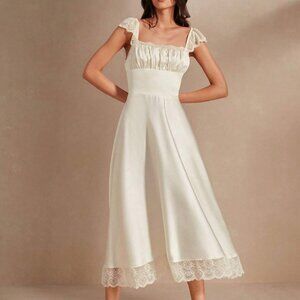 SHEIN Anewsta Women Elegant Contrast Lace Square Neck Party Dress